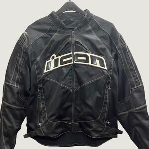 ICON Contra Motorcycle Jacket Mens M Black Armored Padded Lined Sportbike Riding
